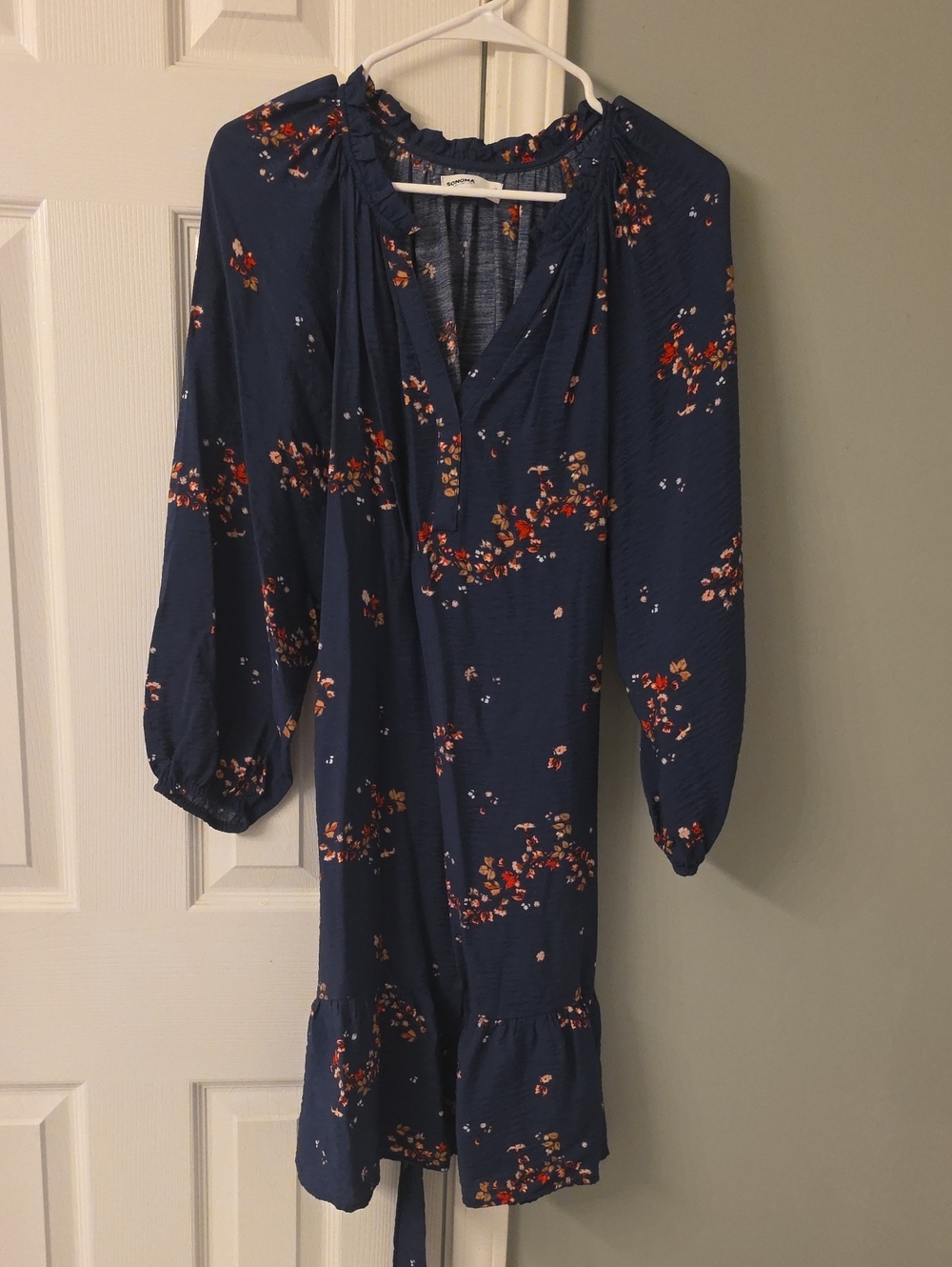 Sonoma Navy Floral Long-Sleeve V-Neck Dress